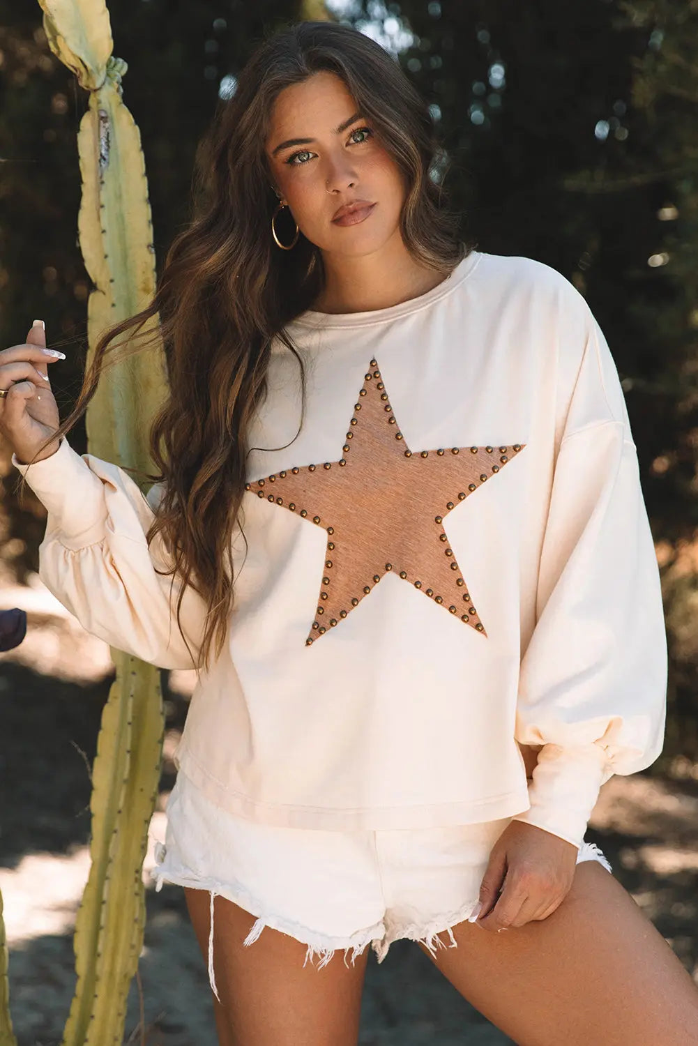 Black Studded Star Graphic Oversized Long Sleeve Top Beagle Boutique Fashion Outlet