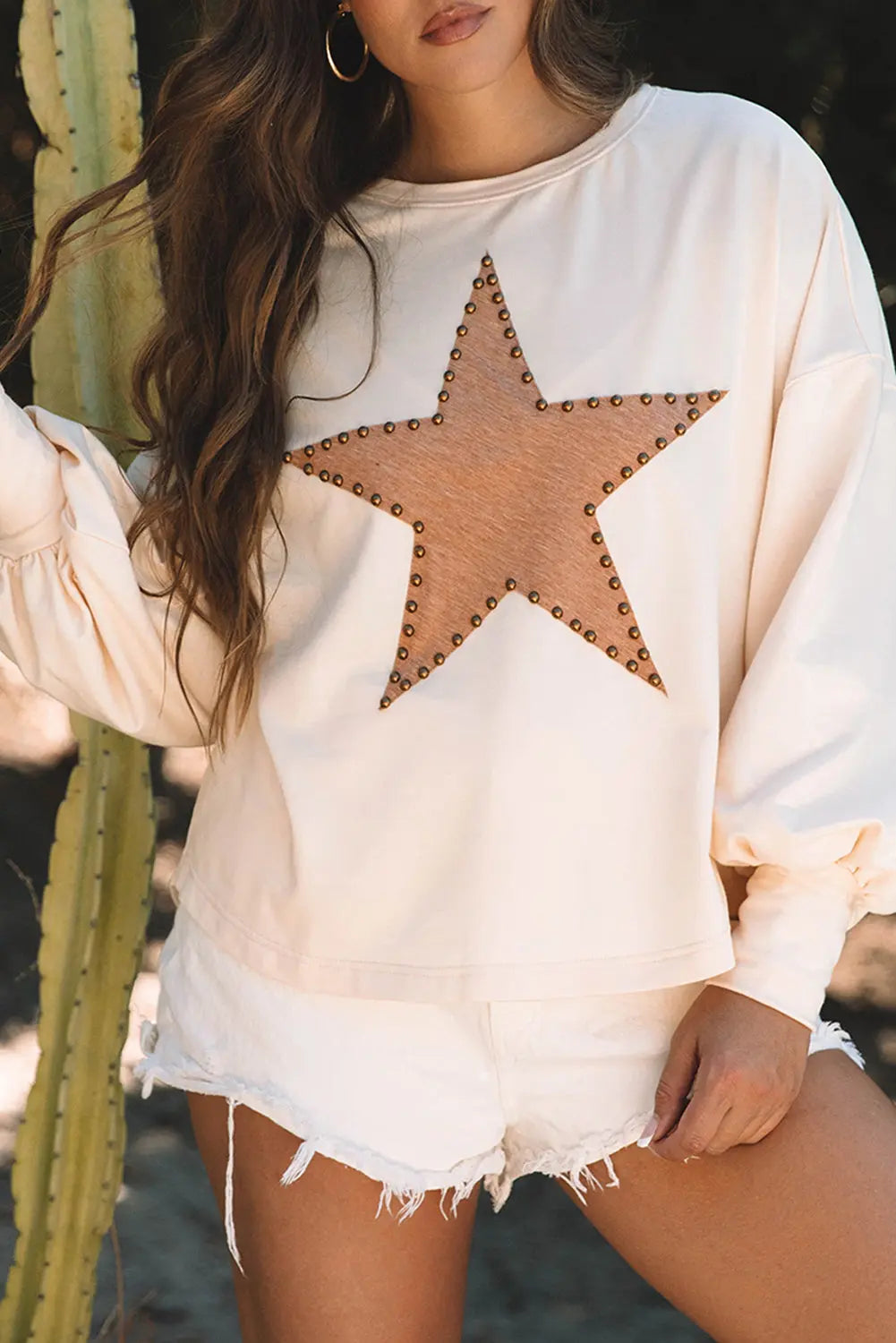 Black Studded Star Graphic Oversized Long Sleeve Top Beagle Boutique Fashion Outlet