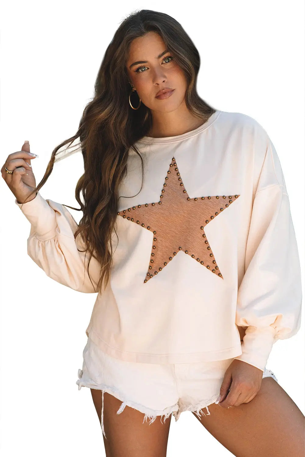 Black Studded Star Graphic Oversized Long Sleeve Top Beagle Boutique Fashion Outlet
