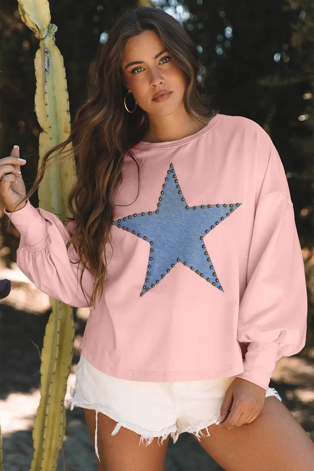 Black Studded Star Graphic Oversized Long Sleeve Top Beagle Boutique Fashion Outlet