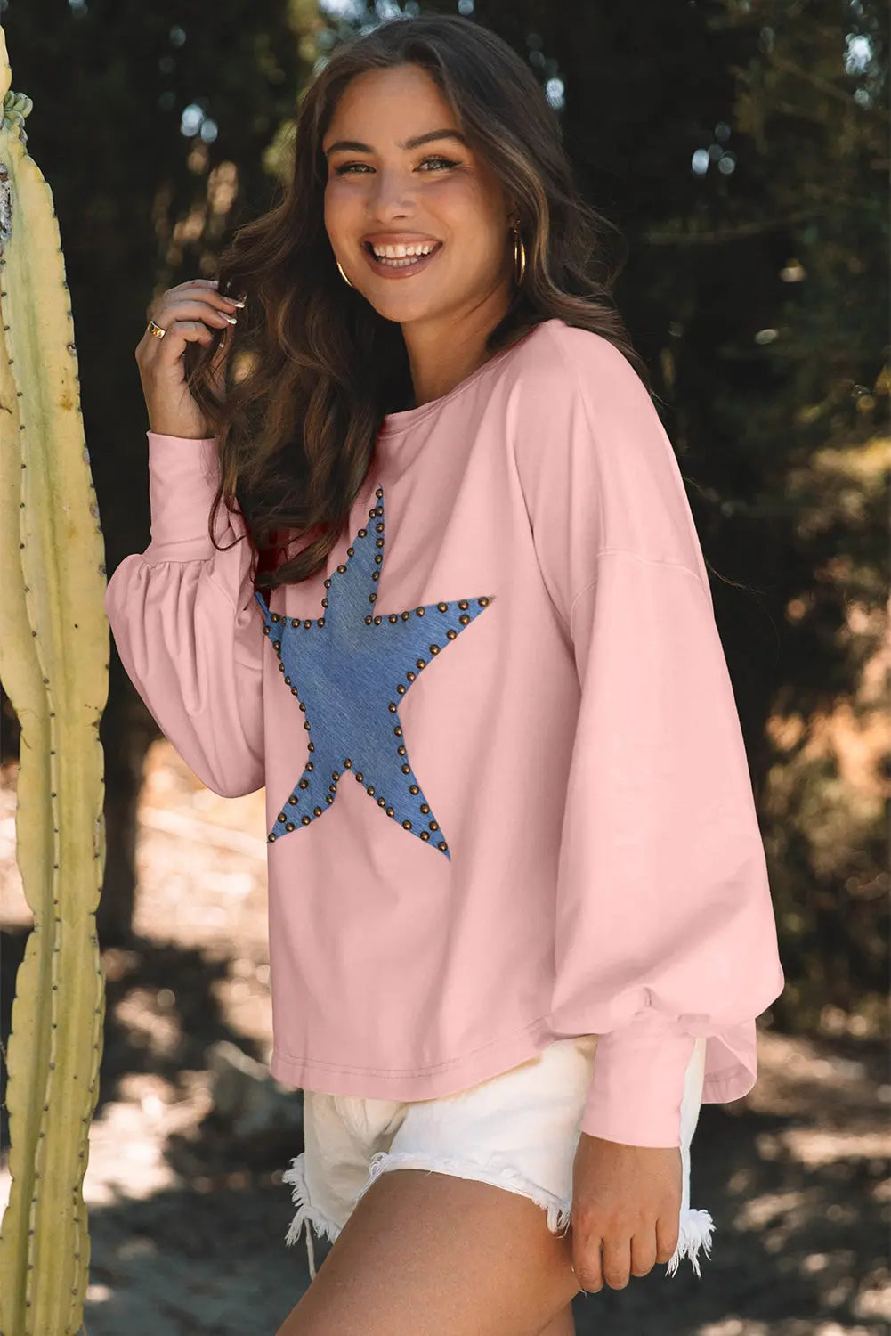 Black Studded Star Graphic Oversized Long Sleeve Top Beagle Boutique Fashion Outlet