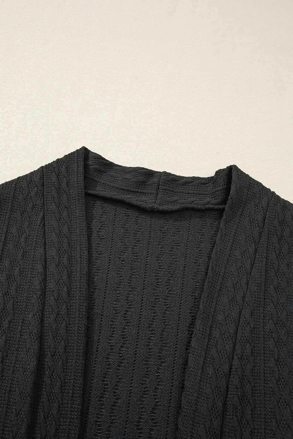 Black Textured Knit Side Pockets Open Front Cardigan Beagle Boutique Fashion Outlet