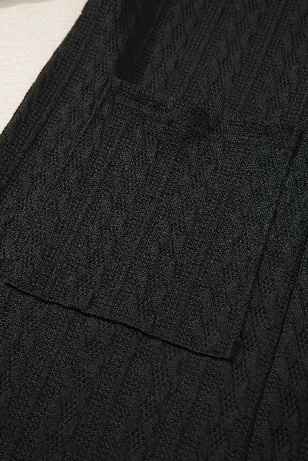 Black Textured Knit Side Pockets Open Front Cardigan Beagle Boutique Fashion Outlet