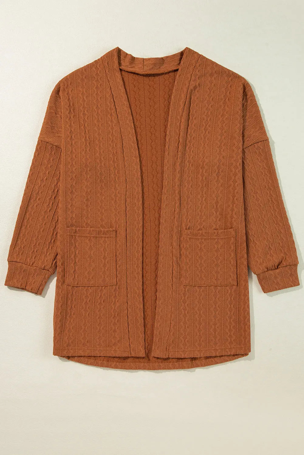 Black Textured Knit Side Pockets Open Front Cardigan Beagle Boutique Fashion Outlet
