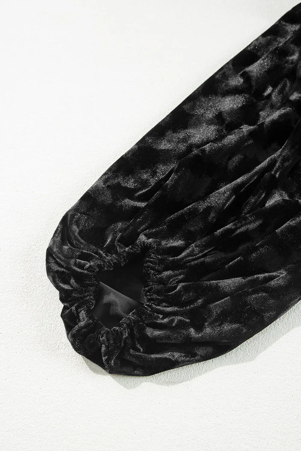 Black Textured V Neck Balloon Sleeve Velvet Mini Dress - BB Fashion Outlet