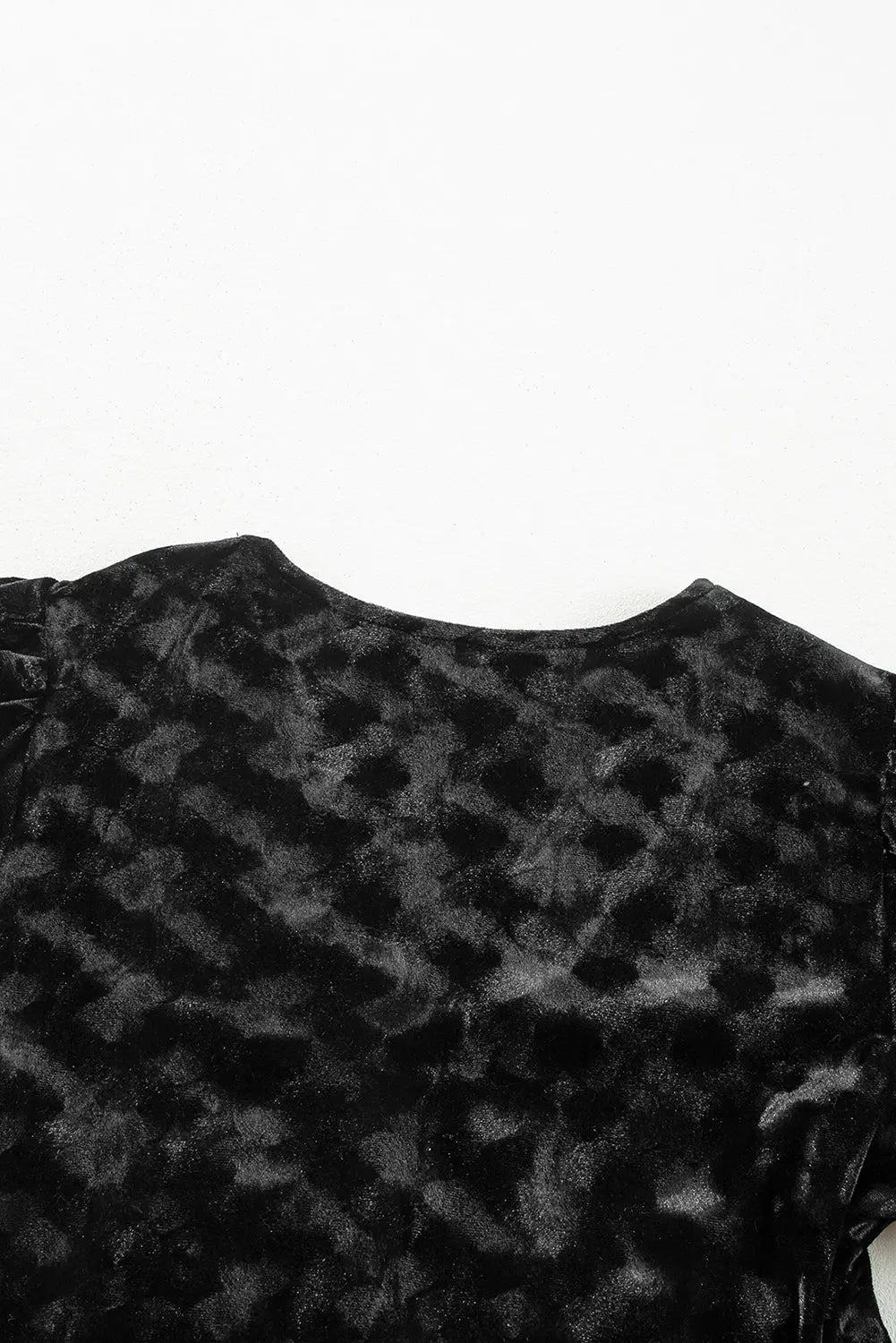 Black Textured V Neck Balloon Sleeve Velvet Mini Dress - BB Fashion Outlet