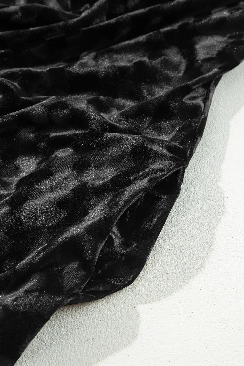 Black Textured V Neck Balloon Sleeve Velvet Mini Dress - BB Fashion Outlet