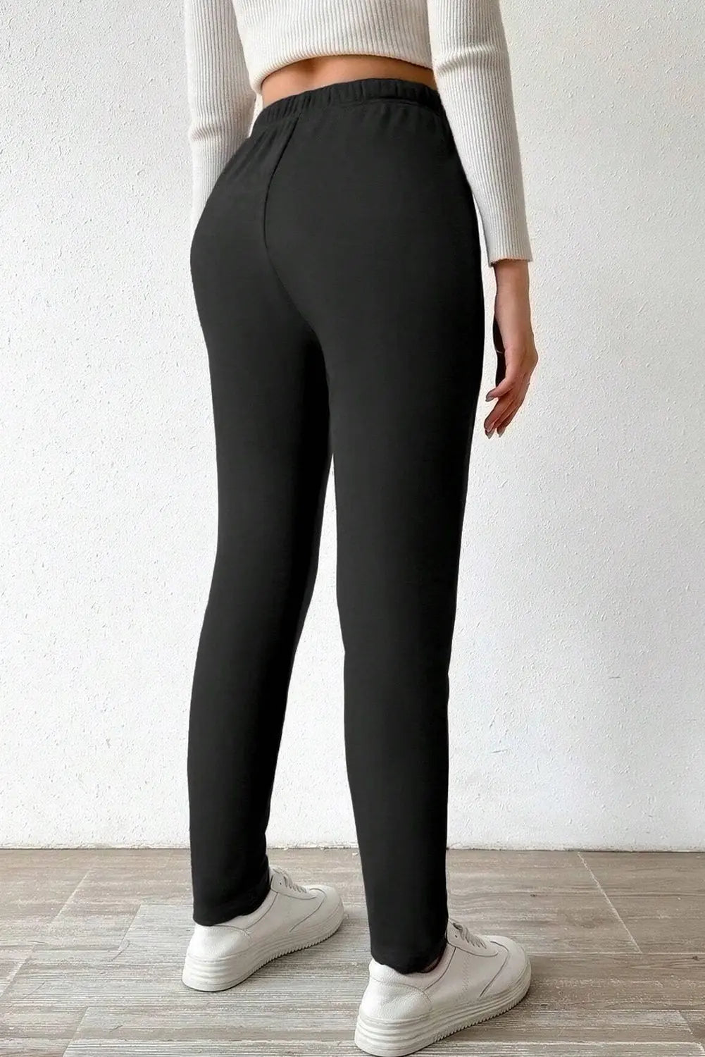 Black Thermal Lined Drawstring High Waist Leggings eAura
