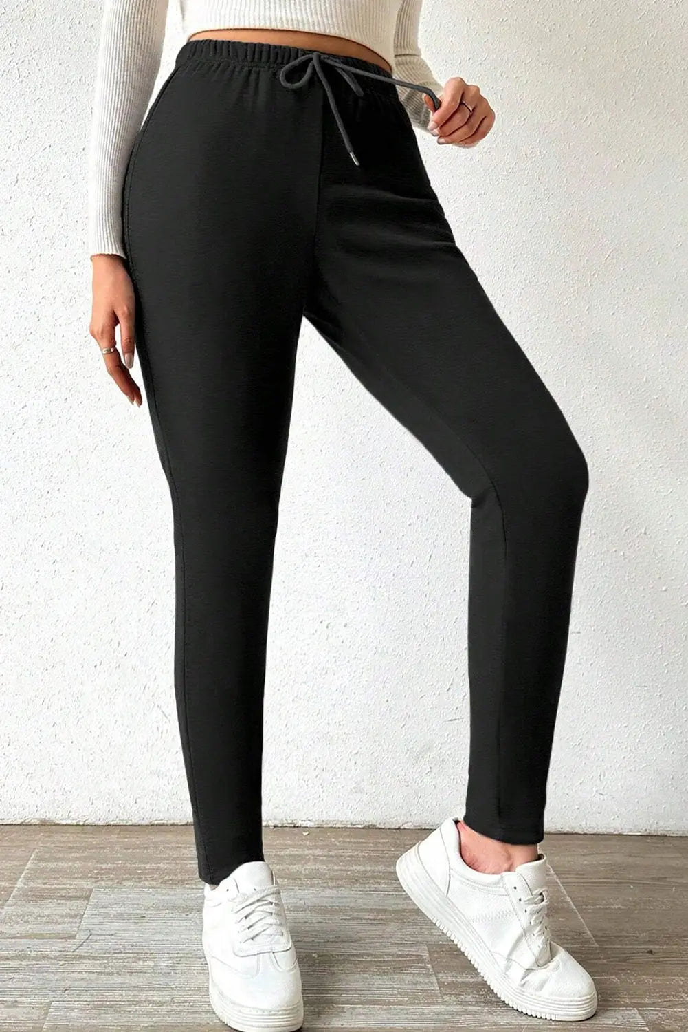 Black Thermal Lined Drawstring High Waist Leggings eAura