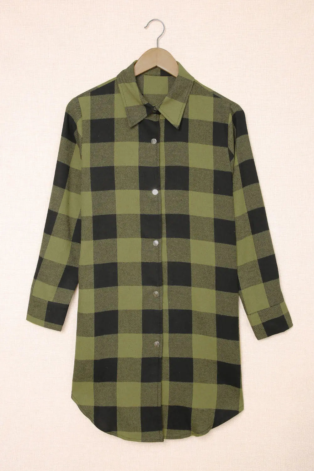 Black Turn-down Collar Plaid Shirt Coat - eAura