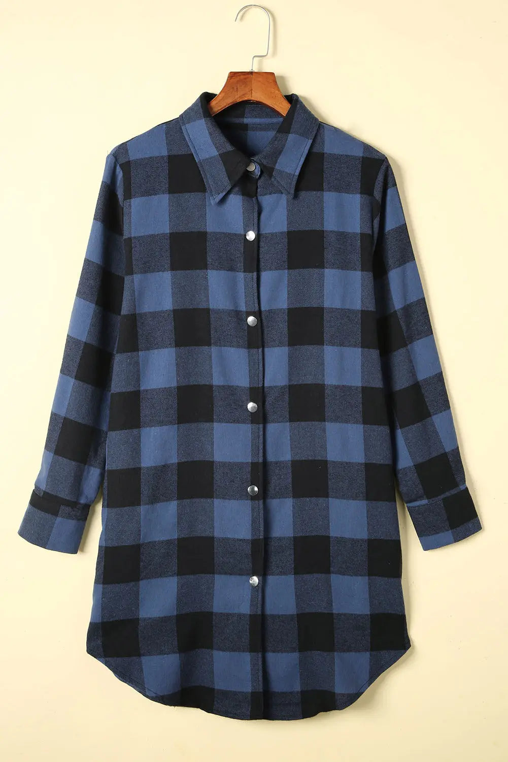 Black Turn-down Collar Plaid Shirt Coat - eAura