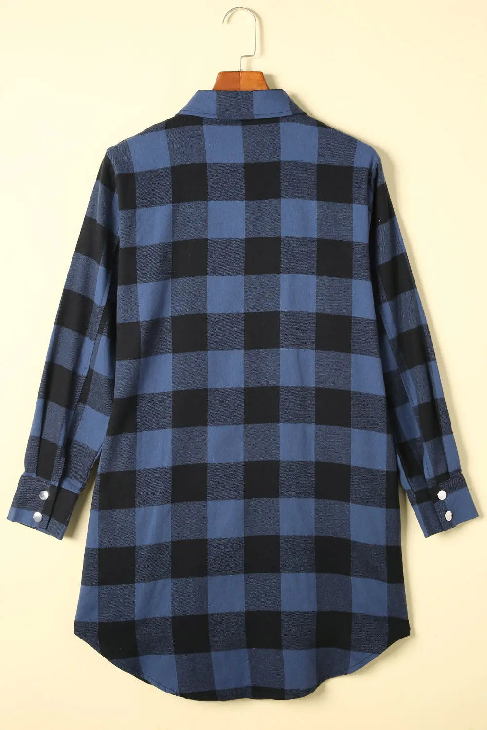 Black Turn-down Collar Plaid Shirt Coat - eAura