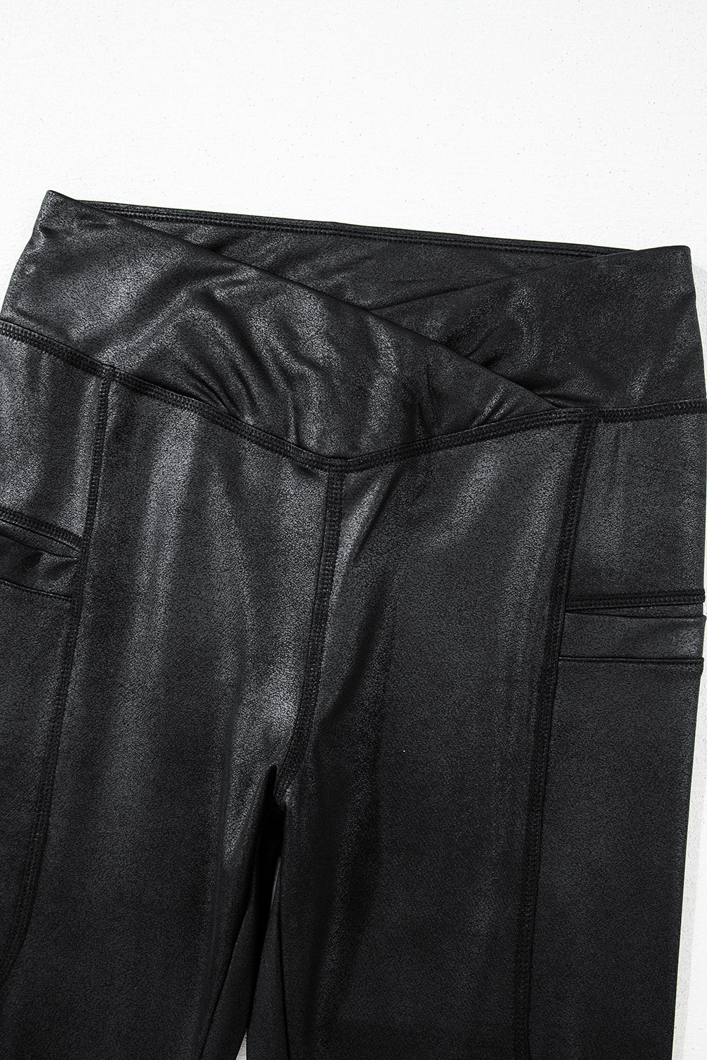 Black V Crossover High Waist Pocketed Leggings - eAura