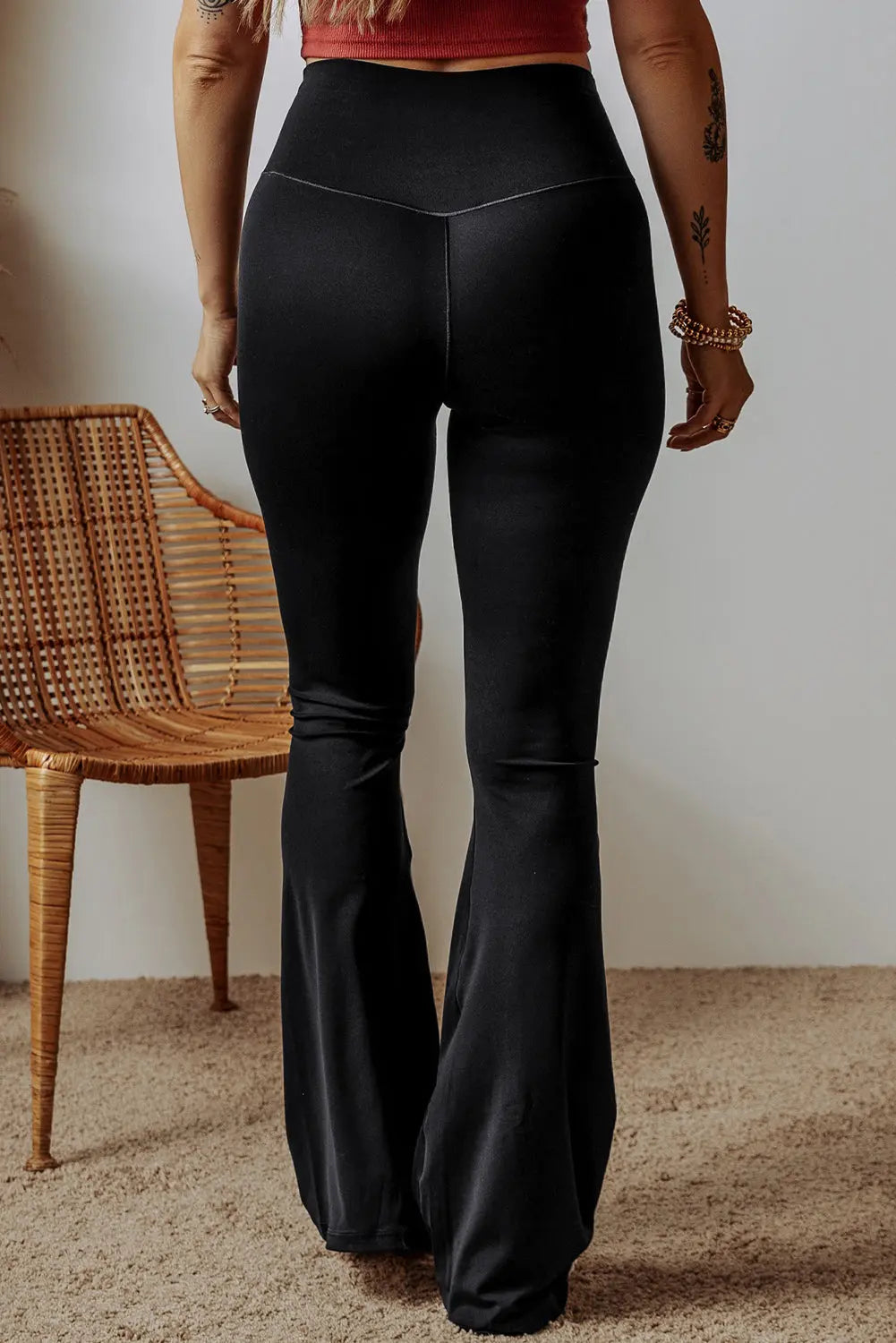 Black V Shape High Waist Flared Leggings eAura
