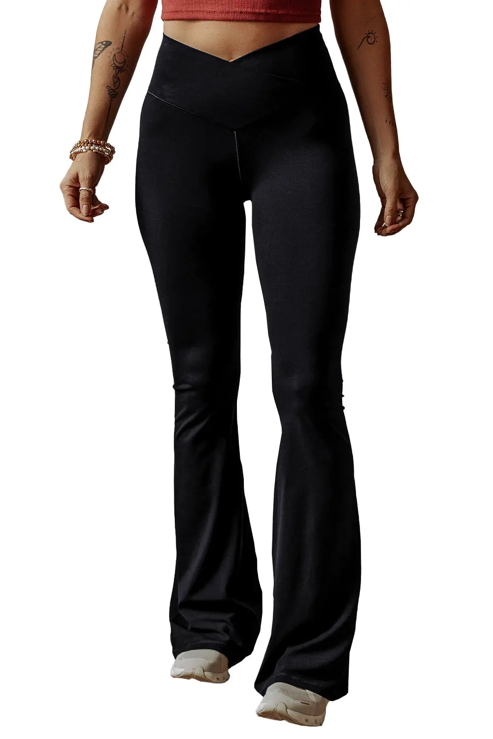 Black V Shape High Waist Flared Leggings eAura