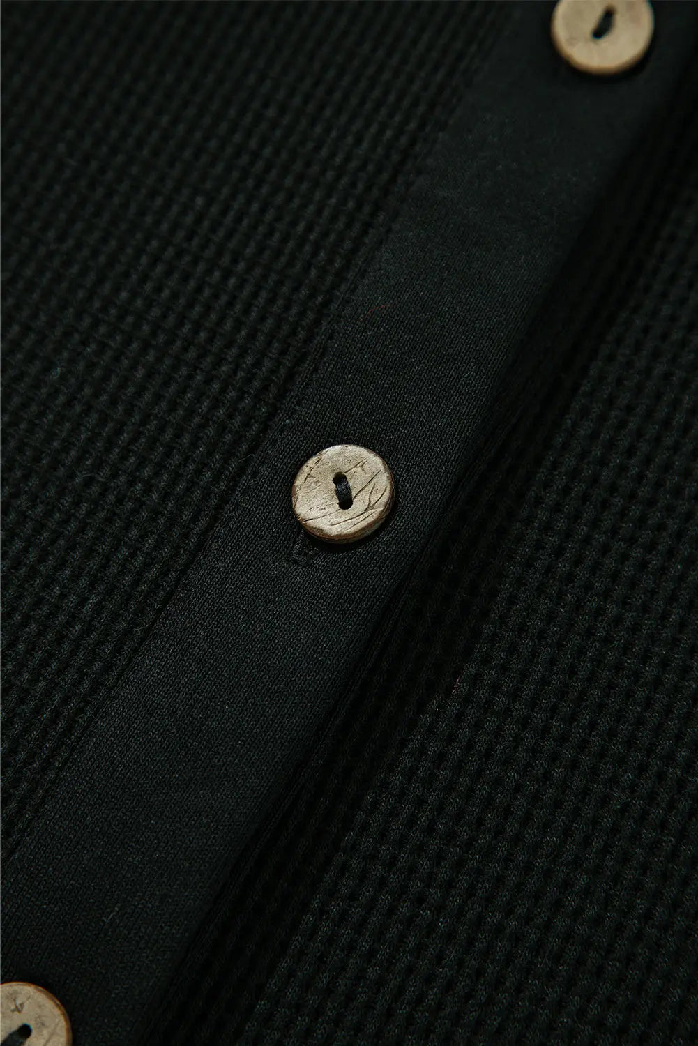 Black Waffle Knit Patchwork Buttoned Oversized Shacket eAura