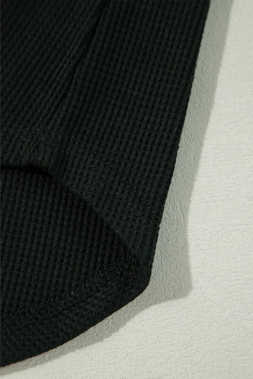 Black Waffle Knit Patchwork Buttoned Oversized Shacket eAura