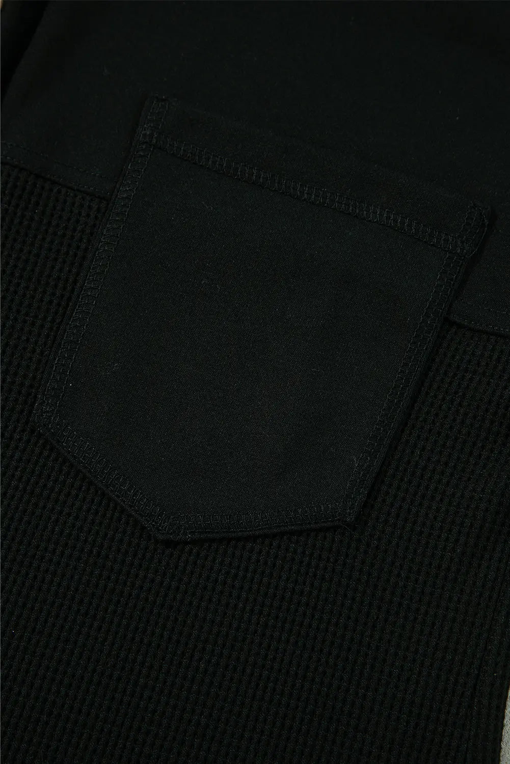Black Waffle Knit Patchwork Buttoned Oversized Shacket eAura