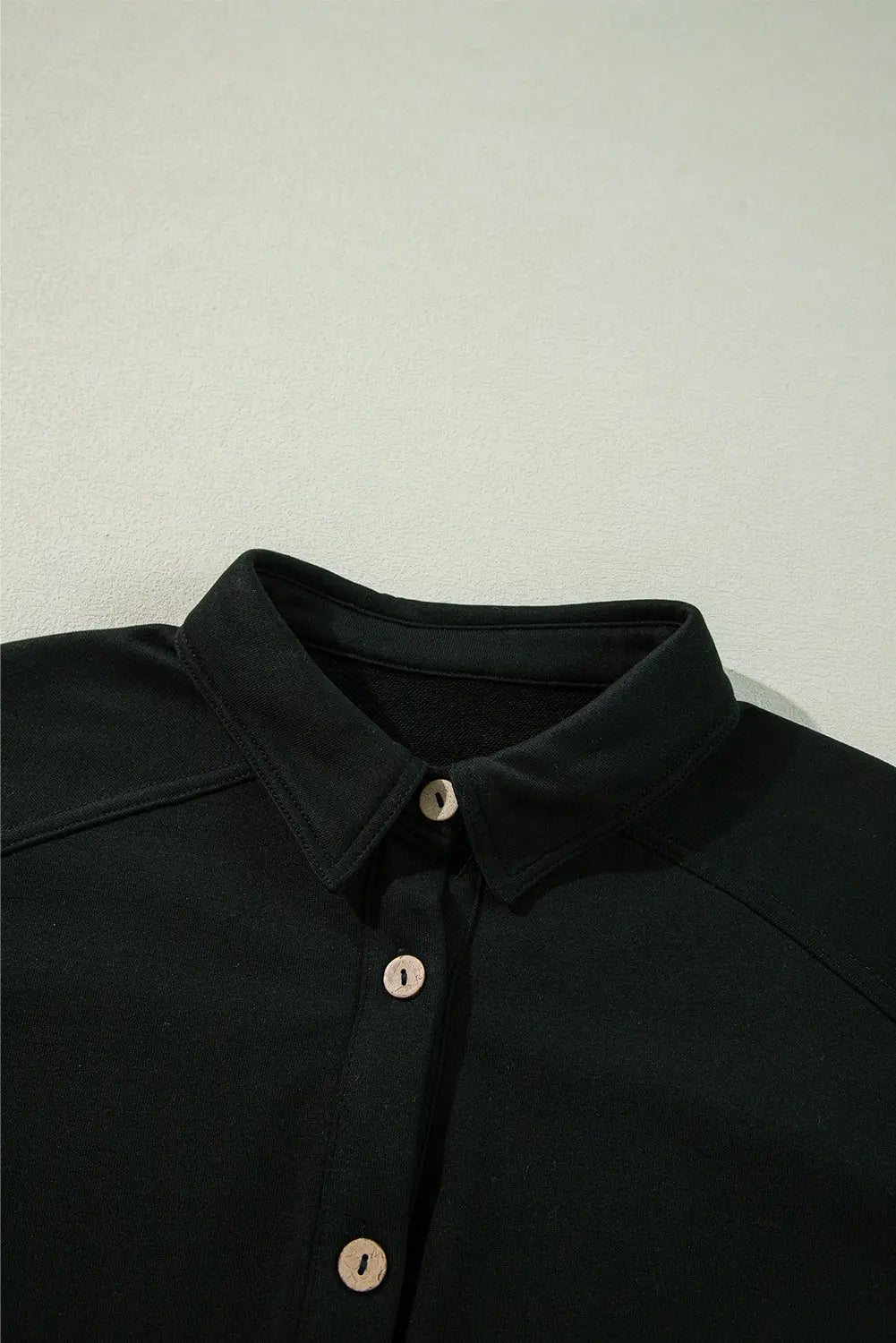 Black Waffle Knit Patchwork Buttoned Oversized Shacket eAura