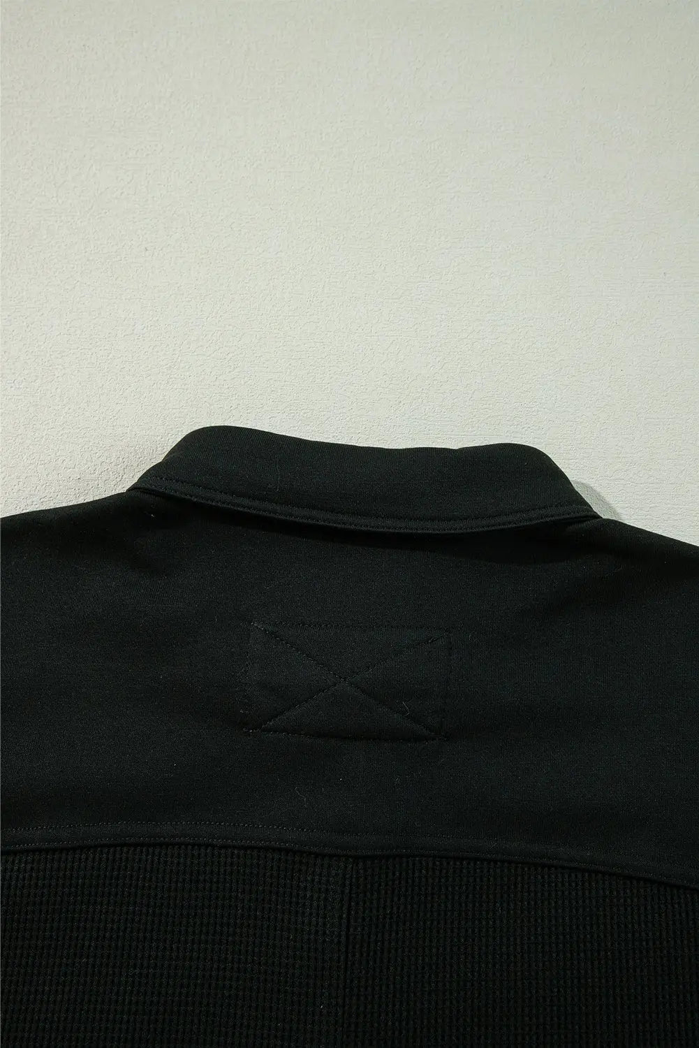 Black Waffle Knit Patchwork Buttoned Oversized Shacket eAura