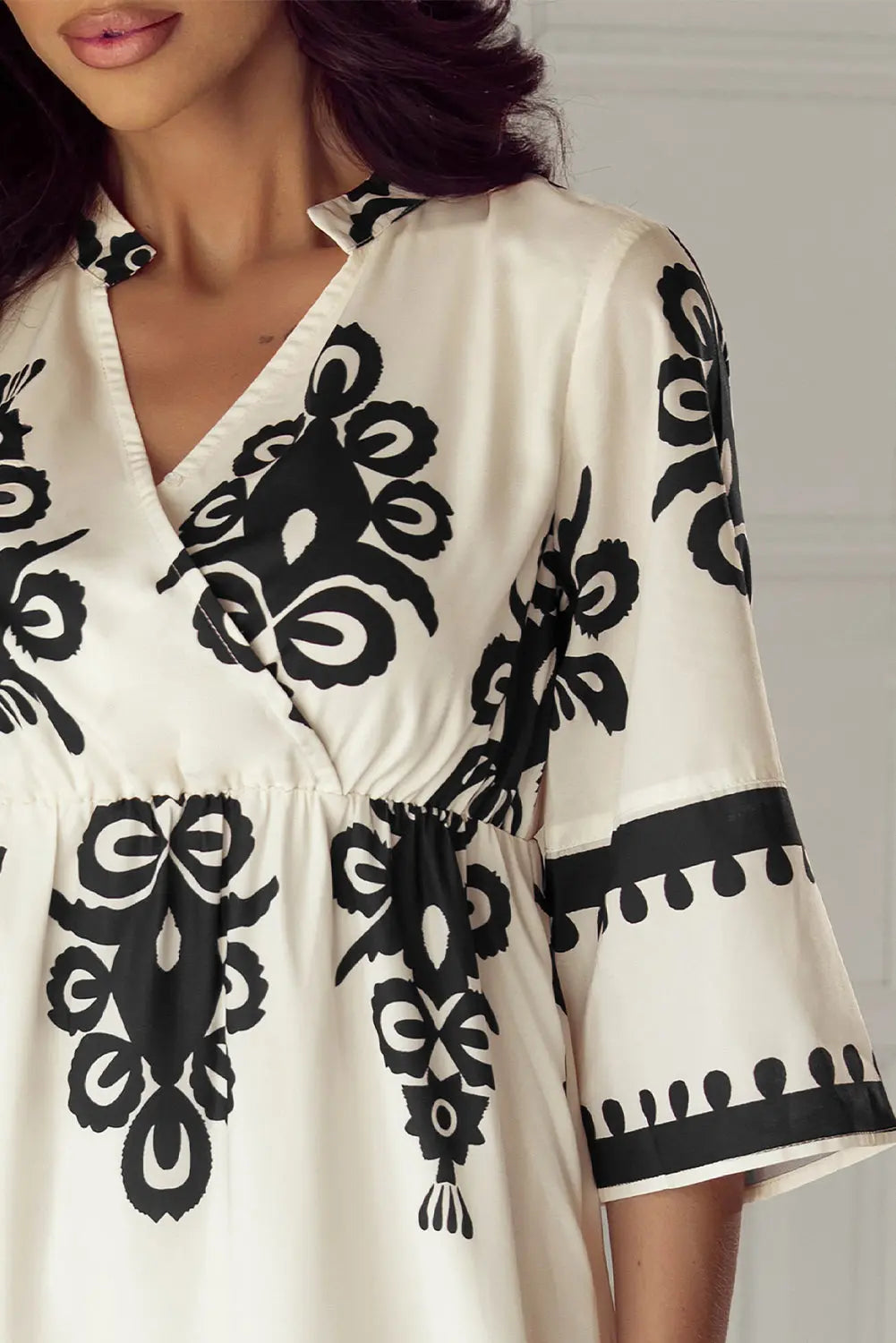 Black Western Geometric Print 3/4 Sleeve Loose Midi Dress Beagle Boutique Fashion Outlet