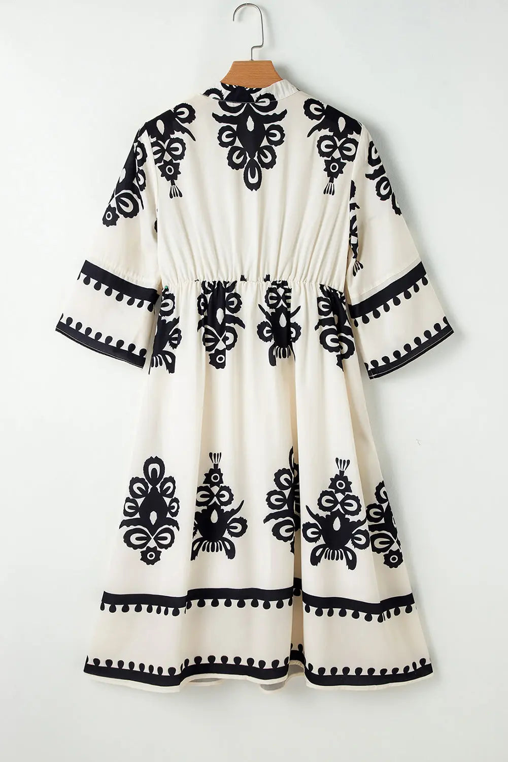 Black Western Geometric Print 3/4 Sleeve Loose Midi Dress Beagle Boutique Fashion Outlet