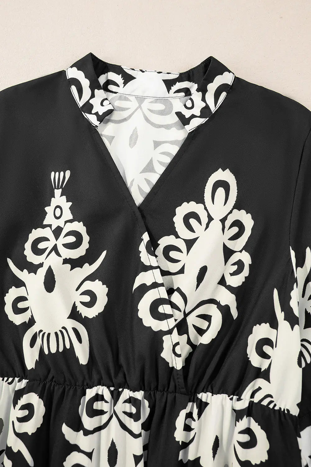 Black Western Geometric Print 3/4 Sleeve Loose Midi Dress Beagle Boutique Fashion Outlet