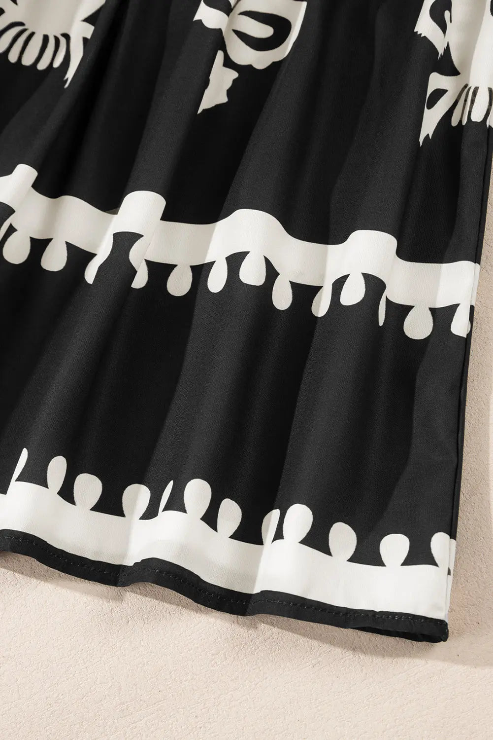 Black Western Geometric Print 3/4 Sleeve Loose Midi Dress Beagle Boutique Fashion Outlet