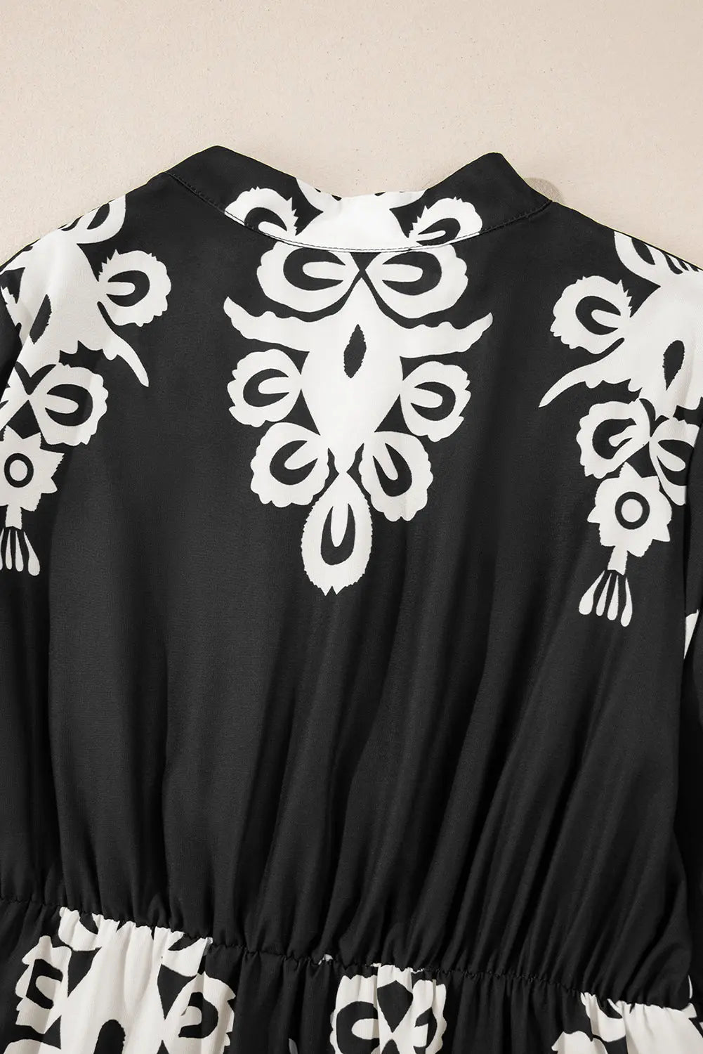 Black Western Geometric Print 3/4 Sleeve Loose Midi Dress Beagle Boutique Fashion Outlet