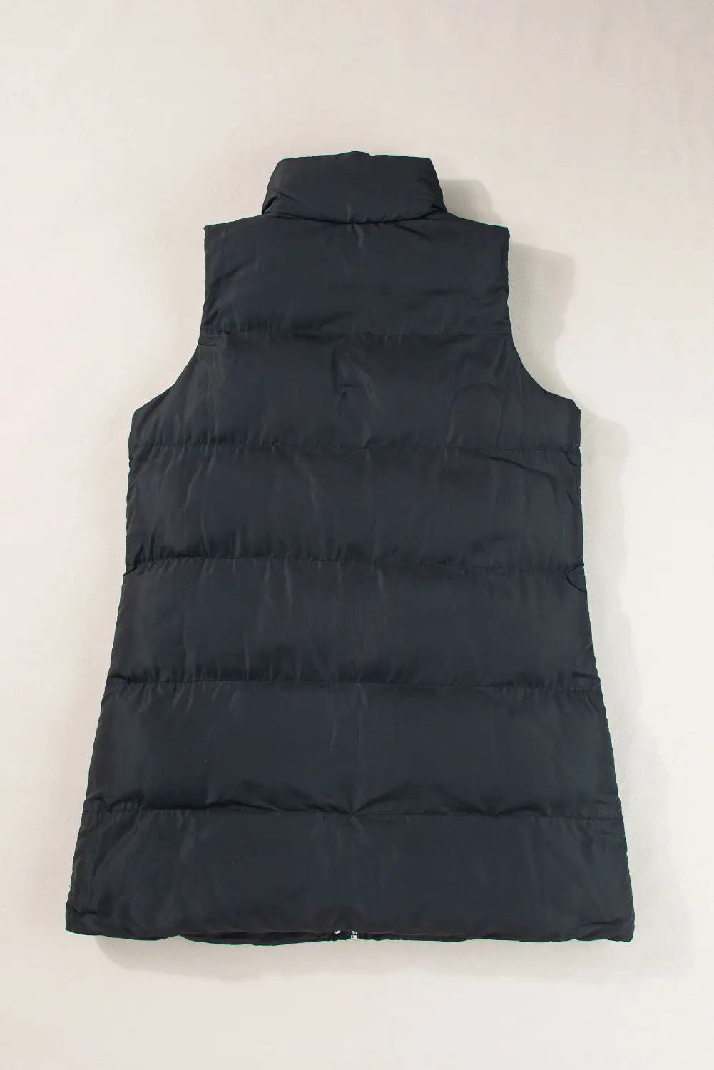 Black Windproof Longline Full Zipper Puffer Gilet with Pockets - BB Fashion Outlet