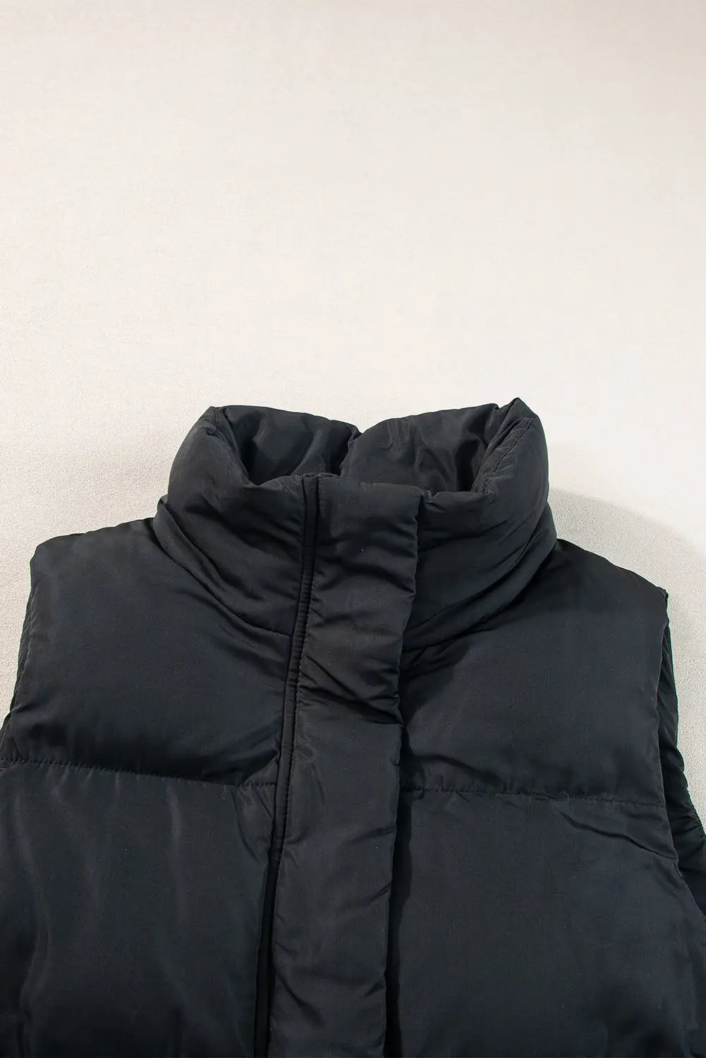 Black Windproof Longline Full Zipper Puffer Gilet with Pockets - BB Fashion Outlet