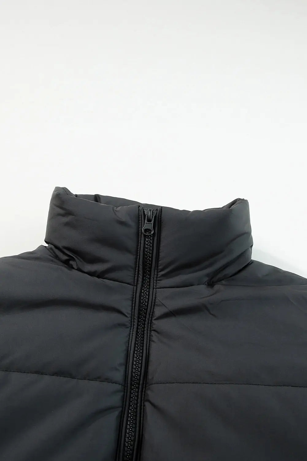 Black Zip Up Drawstring Hem Puffer Coat - eAura