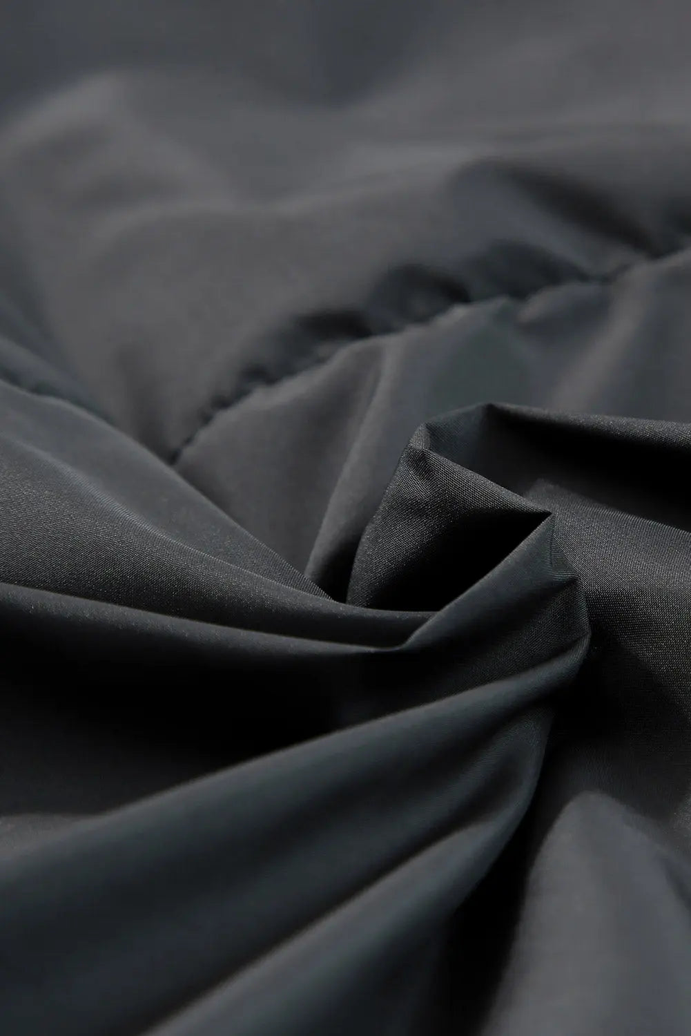 Black Zip Up Drawstring Hem Puffer Coat - eAura