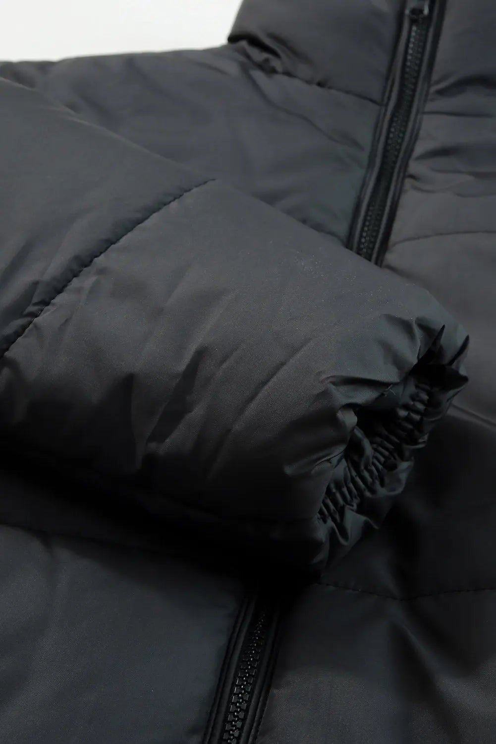 Black Zip Up Drawstring Hem Puffer Coat - eAura