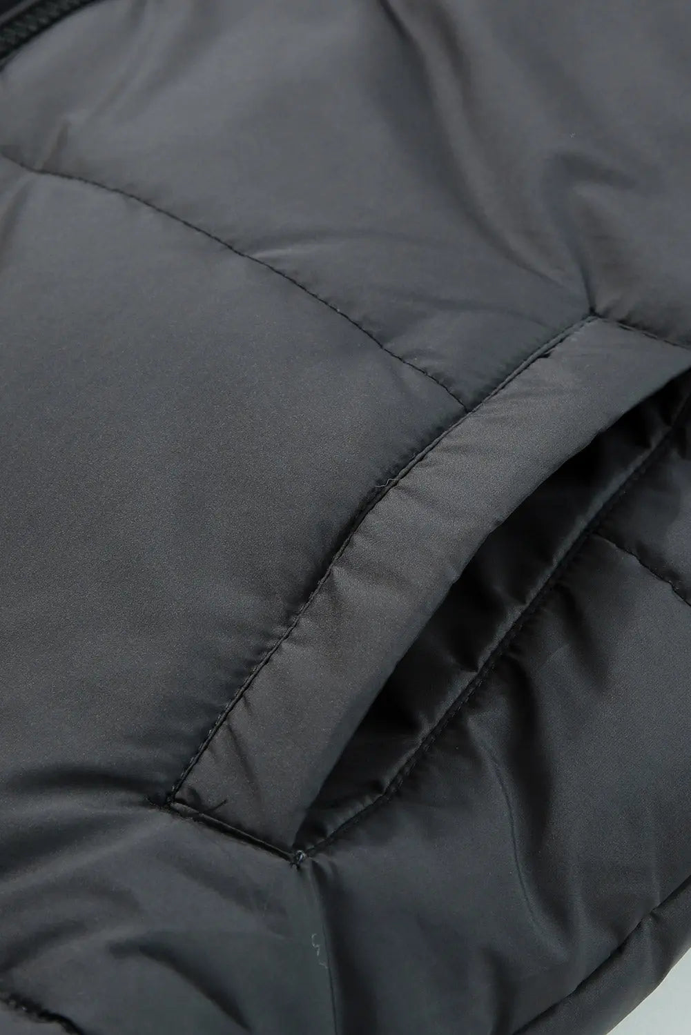 Black Zip Up Drawstring Hem Puffer Coat - eAura