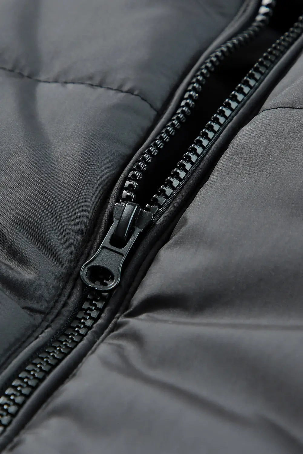 Black Zip Up Drawstring Hem Puffer Coat - eAura