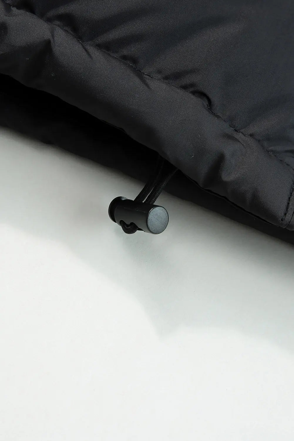 Black Zip Up Drawstring Hem Puffer Coat - eAura