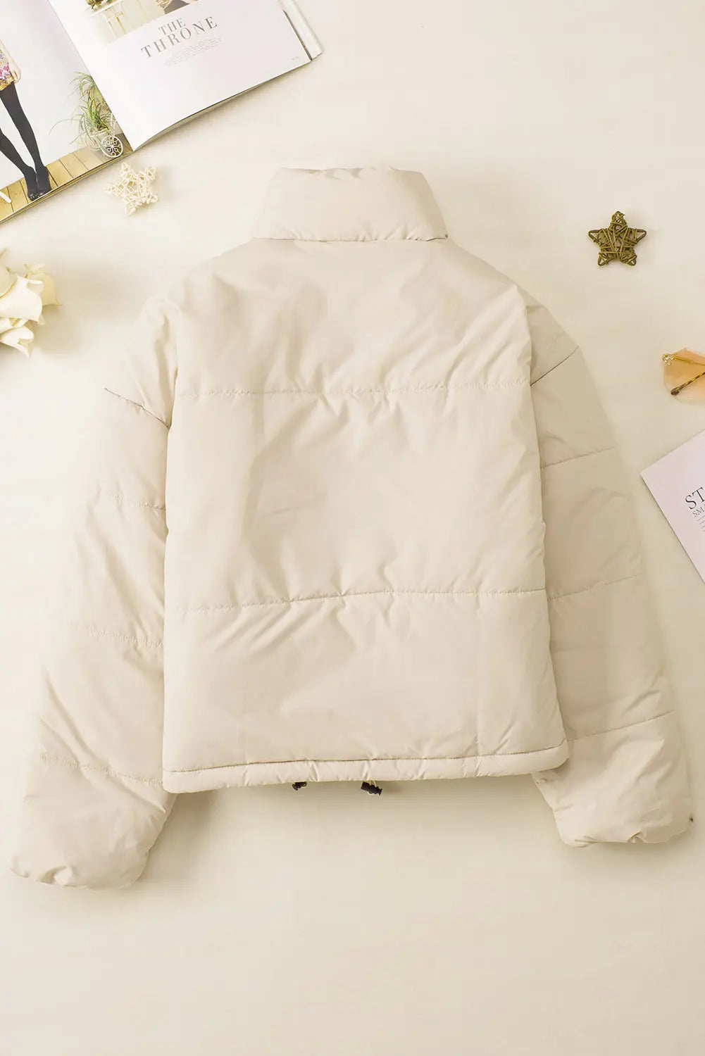 Black Zip Up Drawstring Hem Puffer Coat - eAura