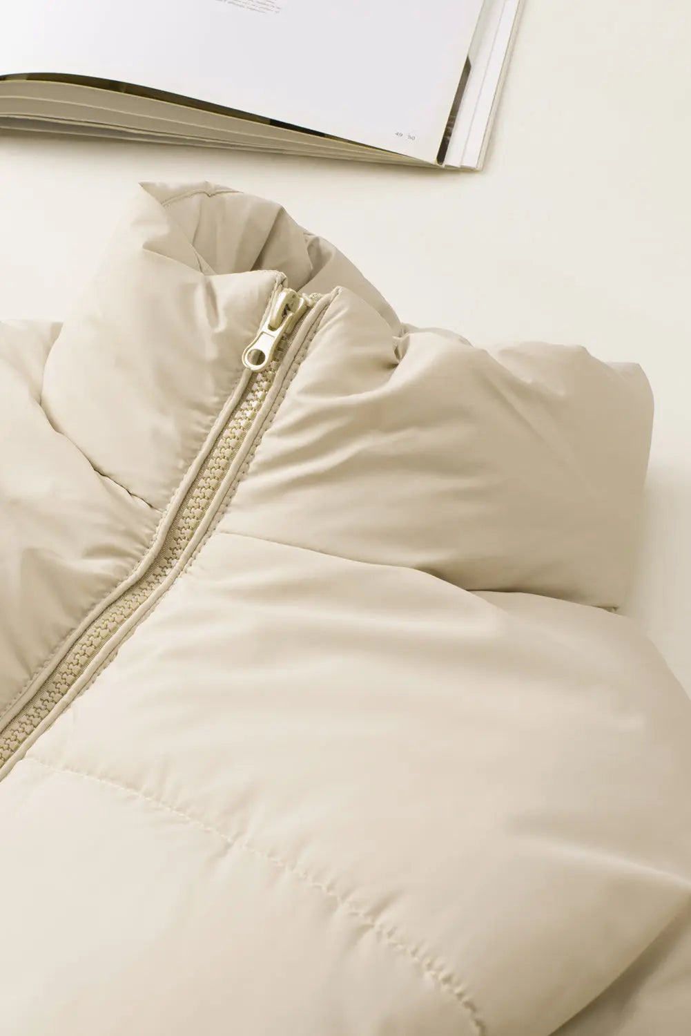 Black Zip Up Drawstring Hem Puffer Coat - eAura