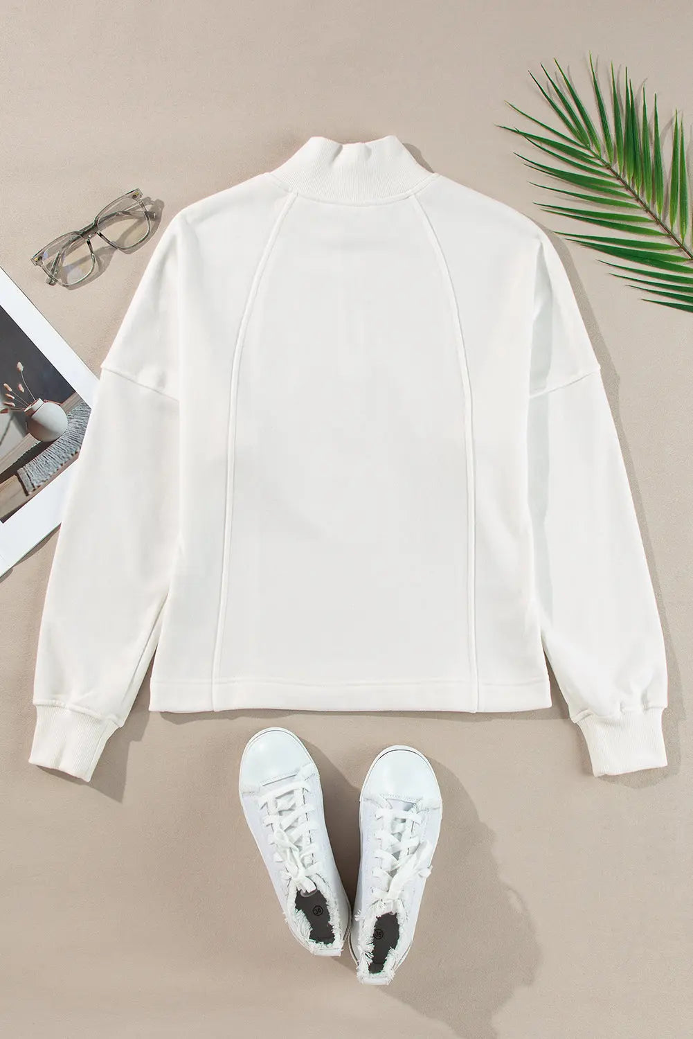 Black Zipped Neck Pullover Drop Shoulder Sweatshirt Beagle Boutique Fashion Outlet