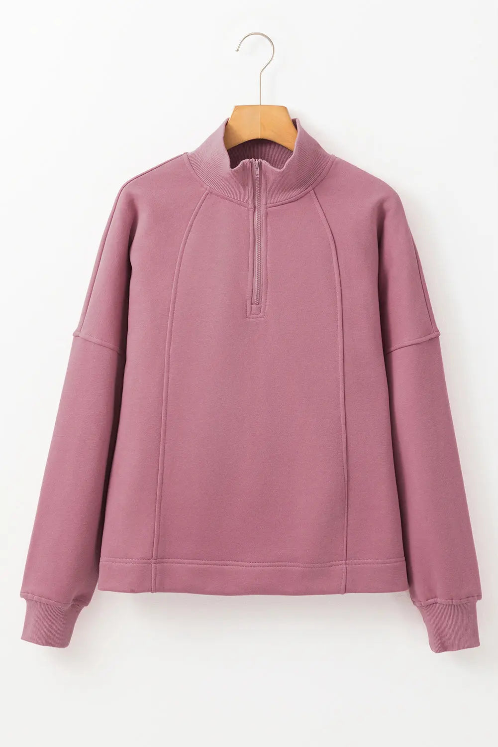 Black Zipped Neck Pullover Drop Shoulder Sweatshirt Beagle Boutique Fashion Outlet