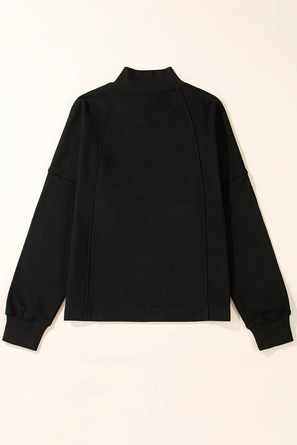 Black Zipped Neck Pullover Drop Shoulder Sweatshirt Beagle Boutique Fashion Outlet