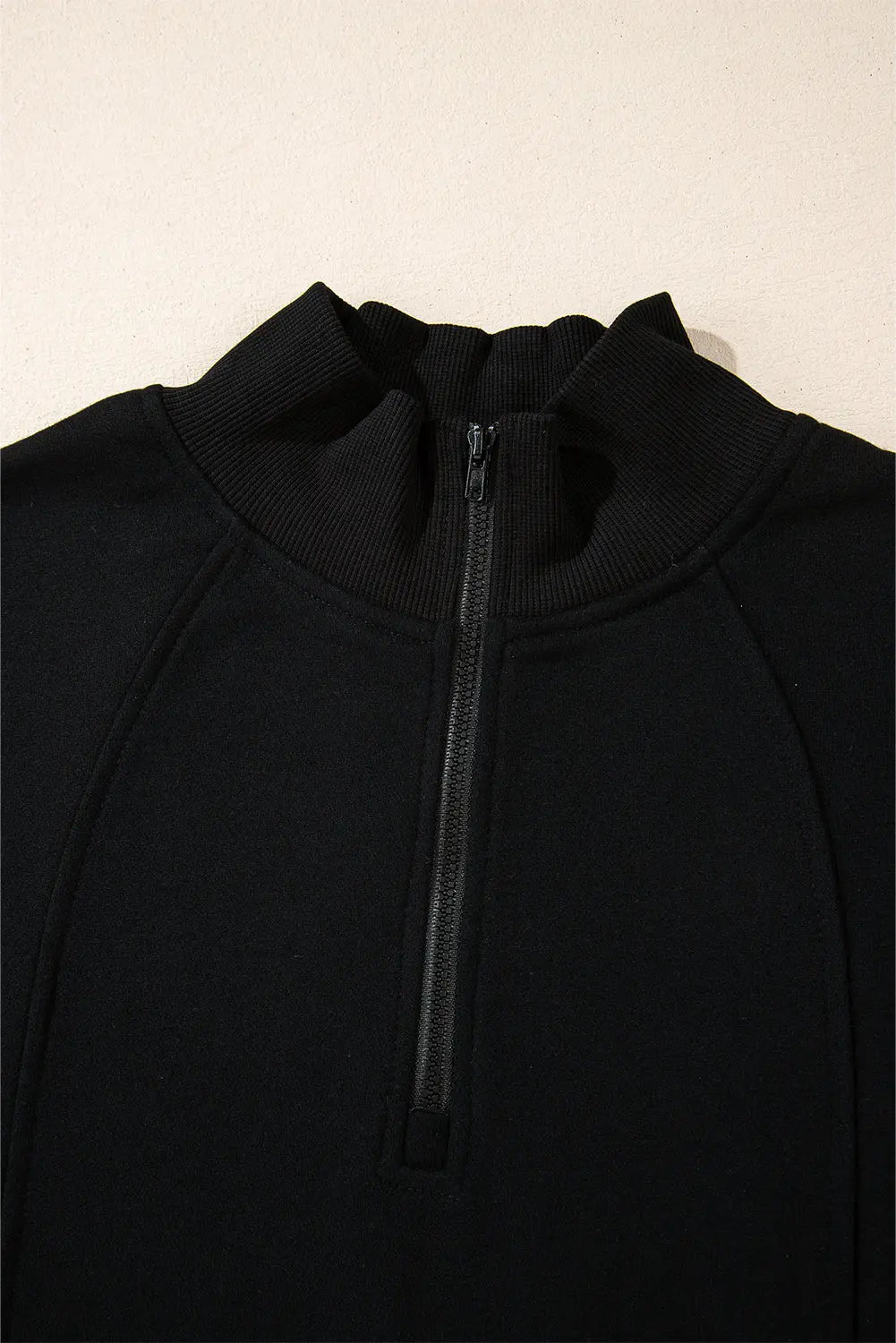 Black Zipped Neck Pullover Drop Shoulder Sweatshirt Beagle Boutique Fashion Outlet
