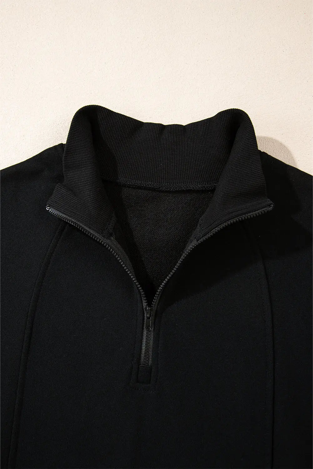 Black Zipped Neck Pullover Drop Shoulder Sweatshirt Beagle Boutique Fashion Outlet