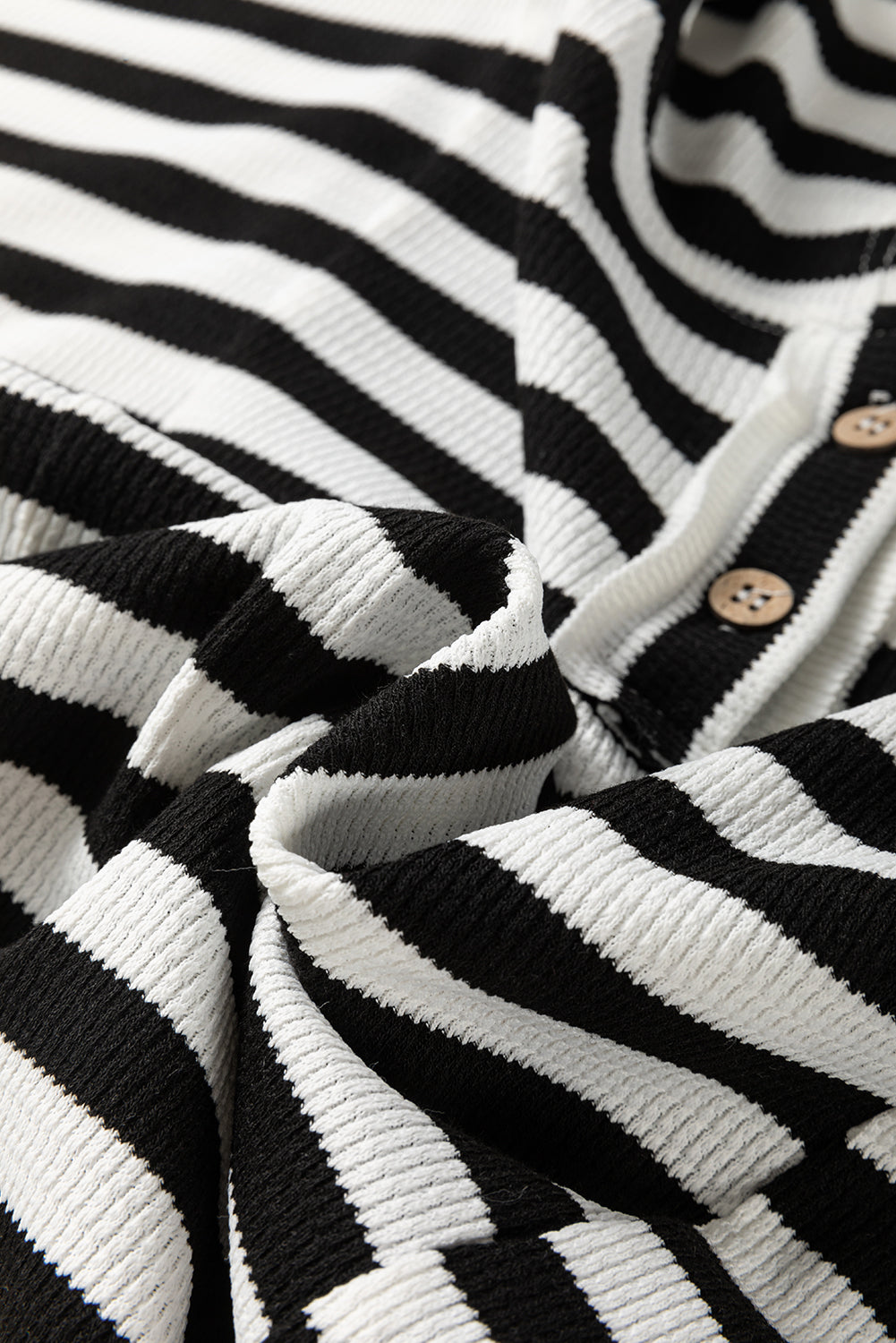 Black white Oversized Striped Henley Buttons Dolman Sleeve Hooded Top - Tops/Sweatshirts & Hoodies