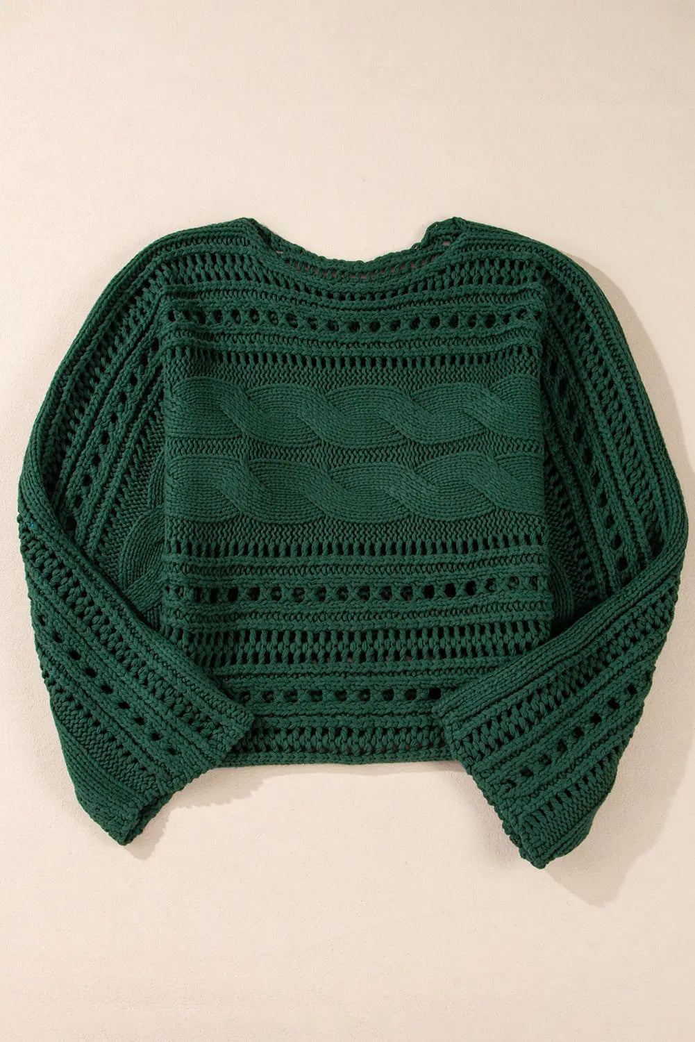 Blackish Green Hollow-out Cable Knit Cropped Sweater Beagle Boutique Fashion Outlet