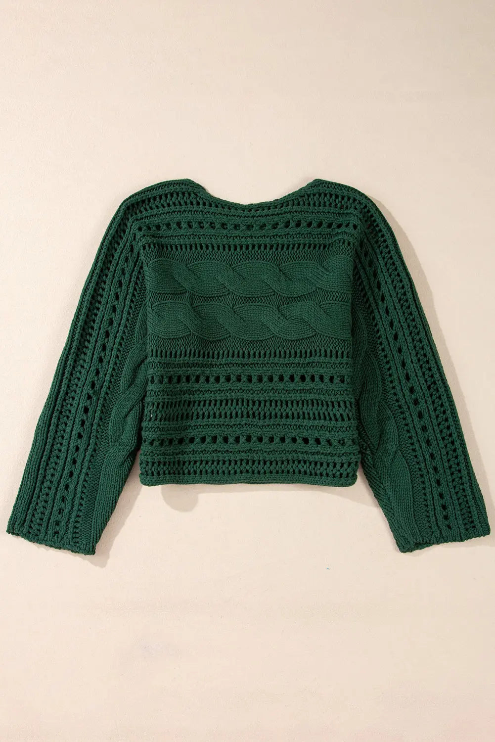 Blackish Green Hollow-out Cable Knit Cropped Sweater Beagle Boutique Fashion Outlet