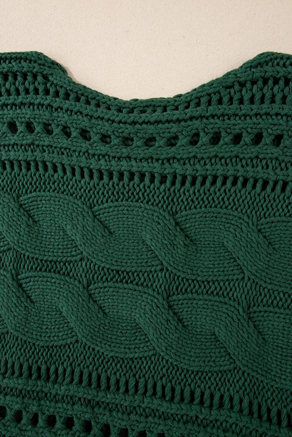 Blackish Green Hollow-out Cable Knit Cropped Sweater Beagle Boutique Fashion Outlet