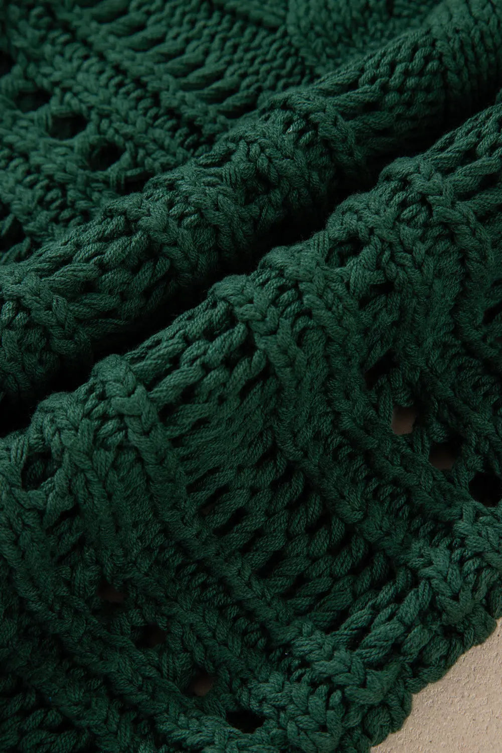 Blackish Green Hollow-out Cable Knit Cropped Sweater Beagle Boutique Fashion Outlet