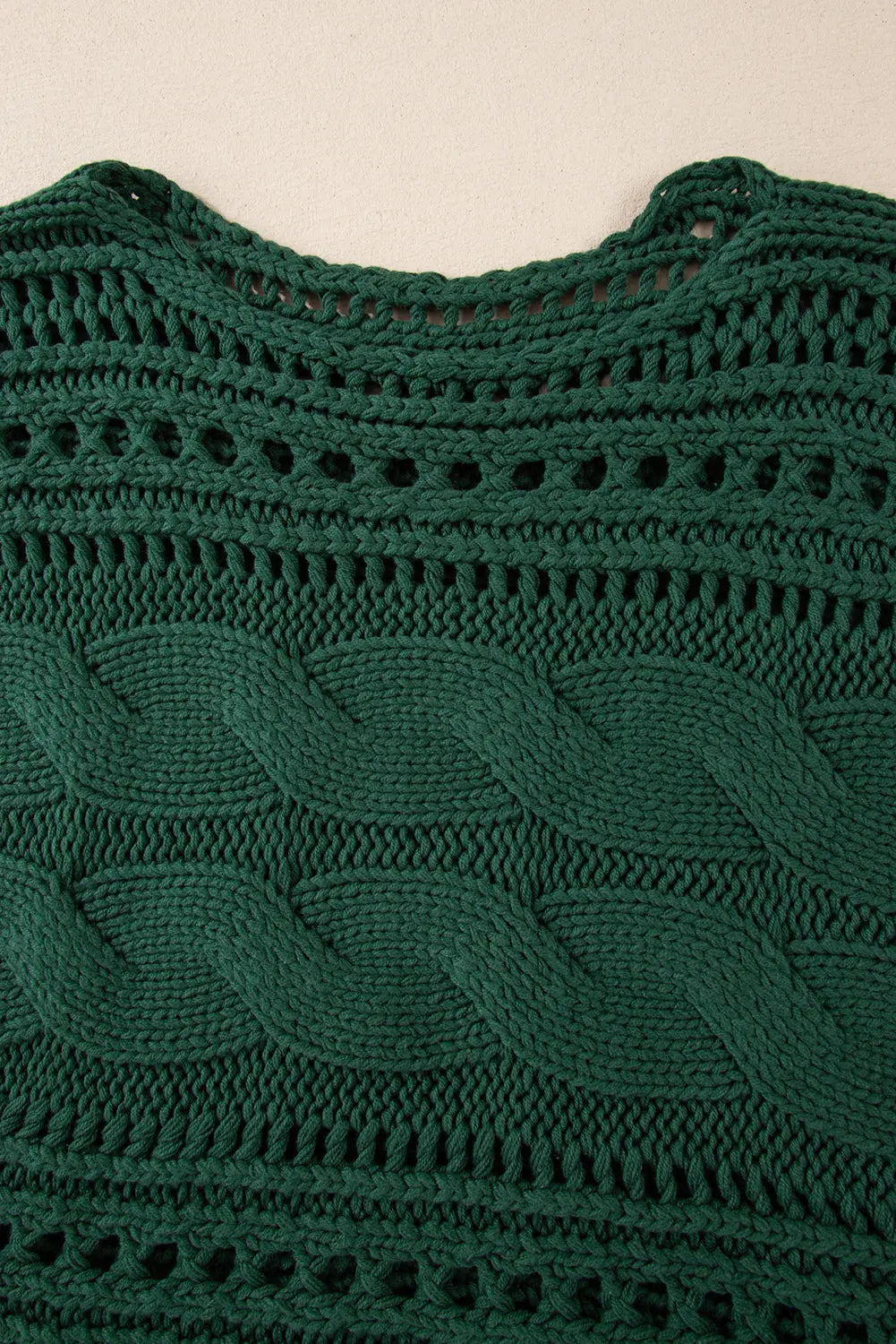 Blackish Green Hollow-out Cable Knit Cropped Sweater Beagle Boutique Fashion Outlet